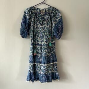 Alicia Bell Roxy Blue Resort Cotton Silk Dress Size M